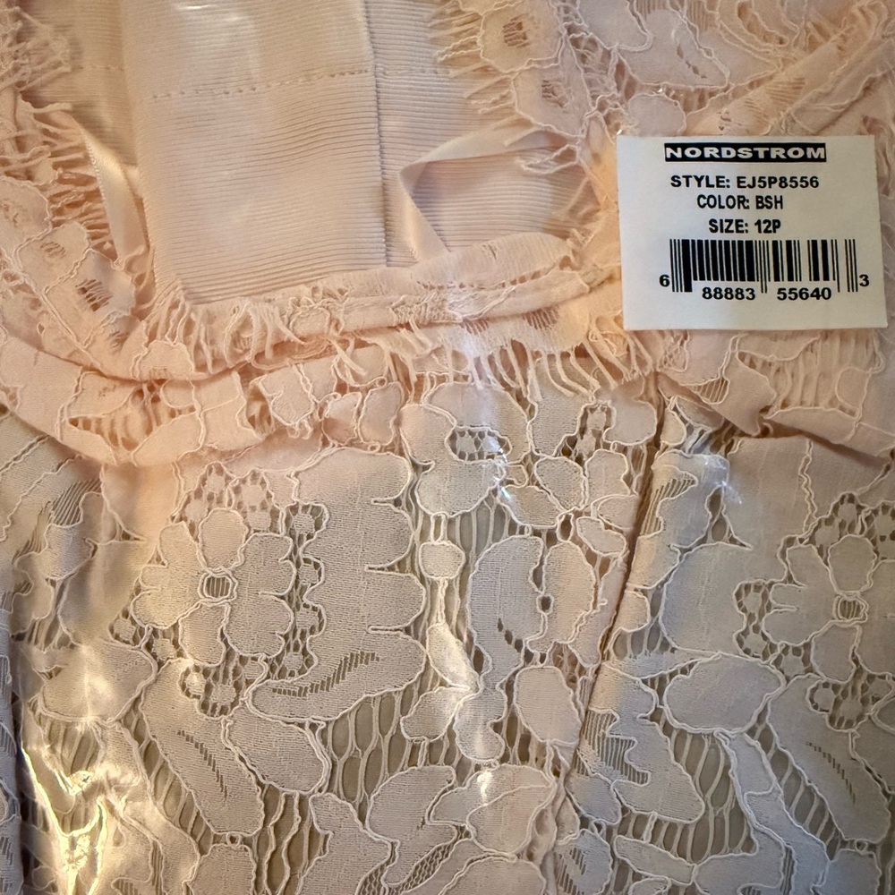 Eliza J Lace Faille Cap Sleeve Dress Lace Pink Blush Petite 12P 14P NWT Wedding - Picture 8 of 9